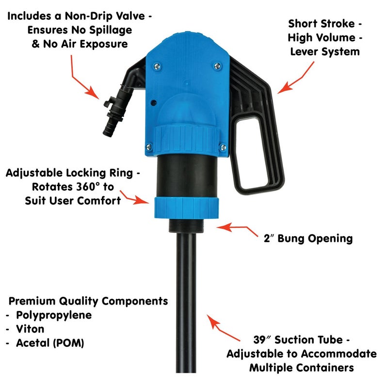 LUMAX LX-1329 Lever Action Premium Chemical Pump with Siphon Function, Designed for Fast Transfer of Acidic Solutions Chemicals, Fuels - Image 1